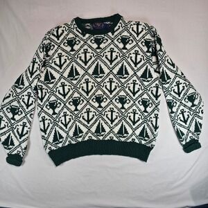 Lake Harmony Rowing Club Vintage Nautical Anchor Sailboat Knit Sweater Green XL